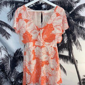 Lush Coral & Cream Floral Womens Size S Beautiful Brunch Ruffle Sleeve Romper